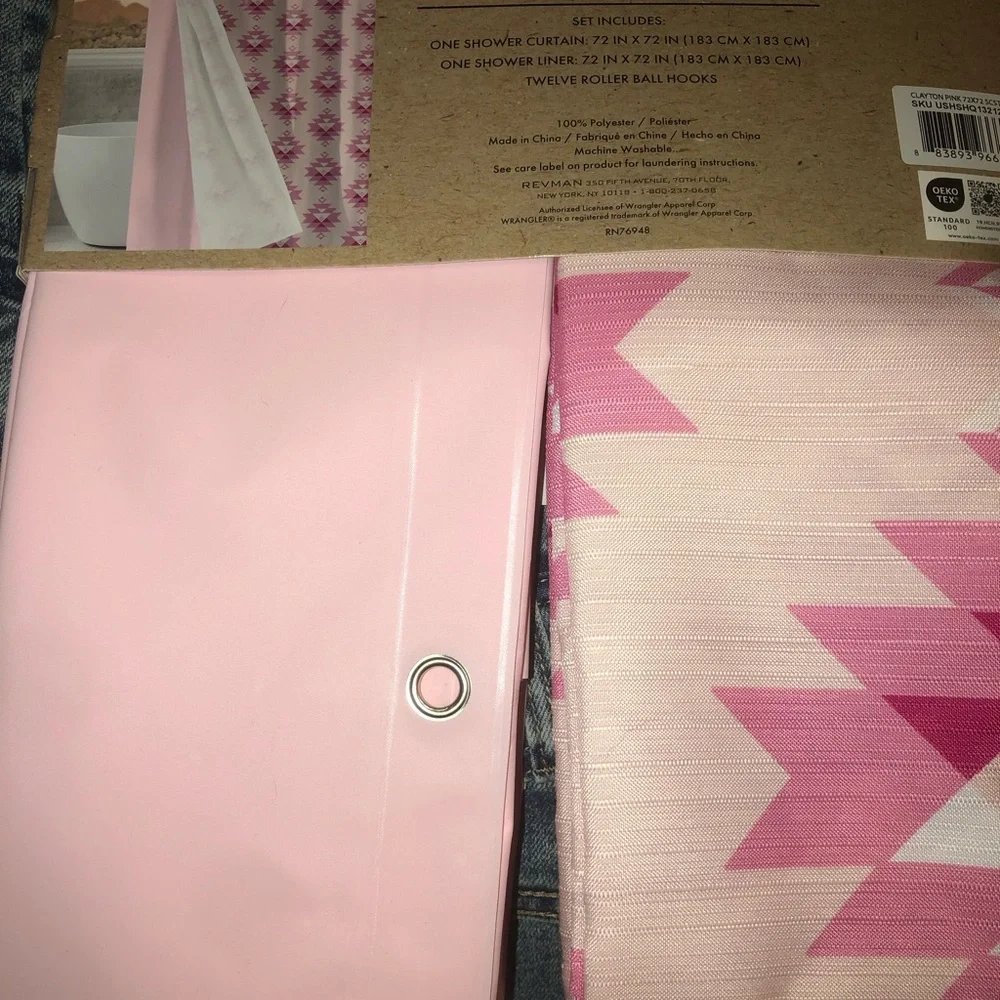 💗 Wrangler Pink Shower Curtain Set with Matching Roller Hooks